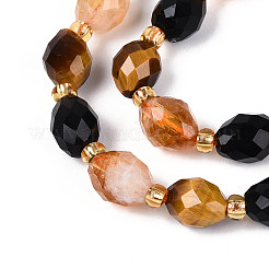 Natural Obsidian & Citrine & Tiger Eye Beads Strands&nbsp;G-N358-04A-05