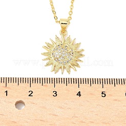 Brass Micro Pave Clear Cubic Zirconia Sun Pendant Necklaces for Women&nbsp;NJEW-S449-05A-G