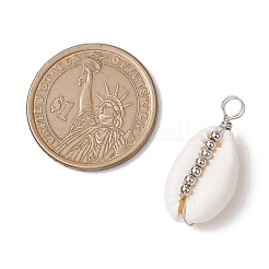 Natural Cowrie Shell Copper Wire Wrapped Round Brass Beads Pendants&nbsp;PALLOY-JF02938-05
