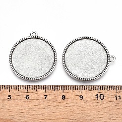 Tibetan Style Carved Rose Alloy Flat Round with Rose Pendant Cabochon Settings&nbsp;TIBEP-Q045-024AS-RS