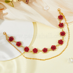 Alloy with Plastic Pearl and Brass Boot Strap Chains&nbsp;HJEW-HS00059