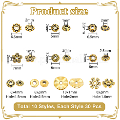 300Pcs 10 Styles Tibetan Style Alloy Spacer Beads&nbsp;TIBEB-UN0001-04AG