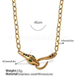 304 Stainless Steel Pave Green Cubic Zirconia Snake Pendant Necklaces for Women&nbsp;WGE46FD-01