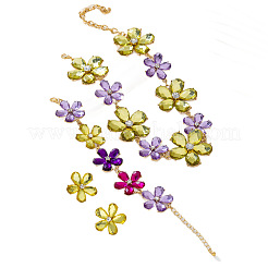 Alloy Glass Flower Stud Earring & Link Bracelets & Necklaces Sets&nbsp;FS-WG3B0F9-01
