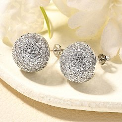 Half Round Brass Micro Pave Clear Cubic Zirconia Stud Earrings&nbsp;X-EJEW-C126-05P