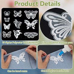 60Pcs 10 Styles Polyester Lace Butterfly Ornament Accessories&nbsp;FIND-FG0005-16