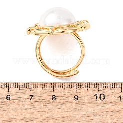 Adjustable Brass with ABS Plastic Pearl Cuff Rings&nbsp;RJEW-G368-07G