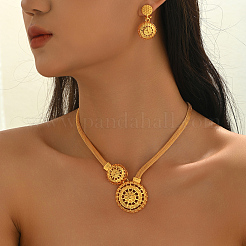 Alloy Hollow Round Stud Earrings & Pendant Necklaces Sets for Women&nbsp;HE3430