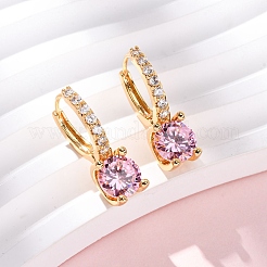 Flat Round Brass Micro Pave Cubic Zirconia Hoop Earrings&nbsp;EJEW-F384-03G