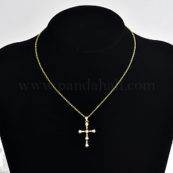 Elegant Brass Pave Clear Cubic Zirconia & White Imitation Pearl Cross Pendant Necklaces for Women&nbsp;JU1999