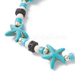 Synthetic Turquoise & Natural Lava Rock Beads Stretch Bracelets for Men Women&nbsp;BJEW-JB11988-03