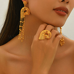 Vintage Alloy Hollowed-out Conch Shape Ring & Tassel Earrings Sets for Women&nbsp;LS-CY8500