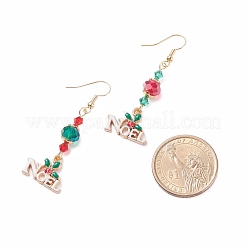 Word Noel Alloy Charm with Glass Long Dangle Earrings&nbsp;EJEW-TA00076