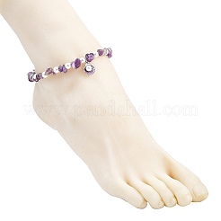 Alloy Enamel Shell Shape Charm White Round Shell Pearl & Natural Amethyst Chip Beaded Anklets&nbsp;AJEW-AN00734-03