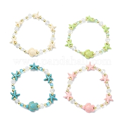 Glass & Dyed Synthetic Turquoise & Non-magnetic Synthetic Hematite Beads Stretch Bracelets for Women&nbsp;BJEW-JB13847