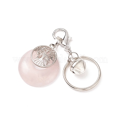 Brass & Natural Mixed Gemstone Flat Round with Tree of Life Pendant Keychains&nbsp;KEYC-JKC00369