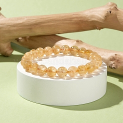 Natural Citrine Round Beads Stretch Bracelet&nbsp;BJEW-LS0001-09