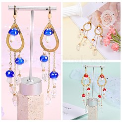 Natural Quartz Crystal Teardrop & Lampwork Mushroom Chandelier Earrings&nbsp;EJEW-SW00018-01