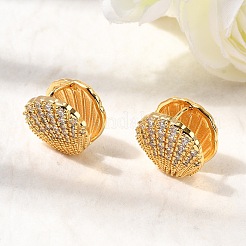 Brass Micro Pave Clear Cubic Zirconia Shell Shape Hoop Earrings&nbsp;EJEW-C158-05G