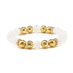 Natural Crackle Quartz & Lava Rock Round Beads Stretch Bracelets Set&nbsp;BJEW-JB07206