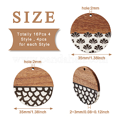16Pcs 4 Styles Resin & Walnut Wood Pendants&nbsp;RESI-CW0001-13