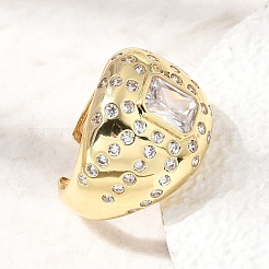Brass Micro Pave Cubic Zirconia Cuff Open Rings for Women&nbsp;RJEW-L343-03G