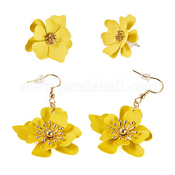 2 Pairs 2 Styles Iron Flower Dangle Earrings and Sweet and Stylish Multi-layer Petal Flower Stud Earrings&nbsp;EJEW-TA0001-80C