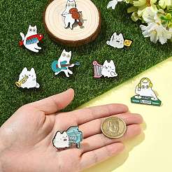 8Pcs 8 Styles Cat Shape & Musical Innstrument Theme Enamel Pin&nbsp;JEWB-CJ0003-58