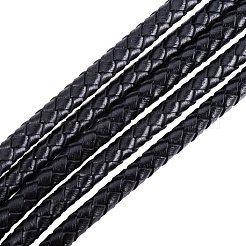 Black 6mm Round Folded Genuine Braided Leather Cords for Necklace Bracelet Jewelry Making&nbsp;WL-PH0001-01