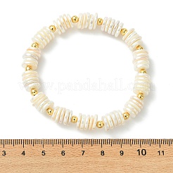 Electroplated Shell Pearl & Brass Beaded Stretch Bracelets for Women&nbsp;BJEW-JB13996