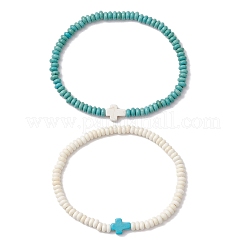 2Pcs Synthetic Turquoise Beads Stretch Bracelets for Women Men&nbsp;BJEW-JB11293