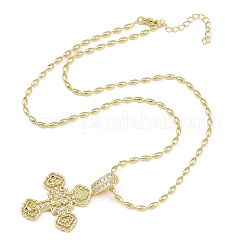 Brass Micro Pave Clear Cubic Zirconia Cross Pendant Necklaces for Women&nbsp;LS-NJEW-K298-02B-G