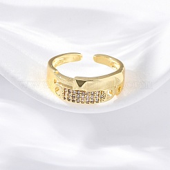 Brass Micro Pave Clear Cubic Zirconia Cuff Rings for Women&nbsp;RJEW-U043-14G