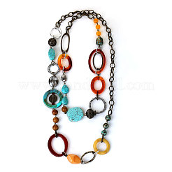 Bohemian Style Acrylic & Zinc Alloy Oval & Teardrop Handmade Link Chain Long Necklaces for Women&nbsp;FS-WG51811-01
