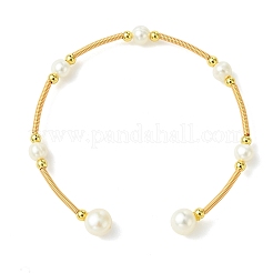 Copper French Wire & Natural Cultured Freshwater Pearl Cuff Bangles&nbsp;BJEW-JB13988