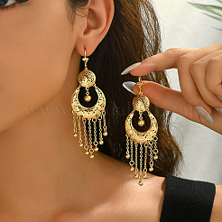 Vintage Ethnic Moon with Round Tassel Brass Chandelier Earrings&nbsp;QG5305-1