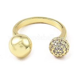 Cubic Zirconia Round with Flower Open Cuff Ring&nbsp;RJEW-H218-01G-01