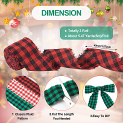 3 Rolls 3 Colors Tartan Cotton Linen Frayed Ribbon&nbsp;OCOR-TAC0035-11A