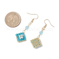 304 Stainless Steel Handmade Glass Seed Beads Rhombus Dangle Earrings&nbsp;EJEW-MZ00517-03