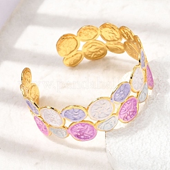 304 Stainless Steel Enamel Flat Round Open Cuff Bangles for Women&nbsp;SA-CBA1A30-03A-G