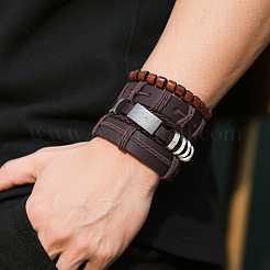 1Pc Cowhide & Imitation Leather Cord Knitted Multi-strand Bracelets&nbsp;AJEW-GF0011-50F
