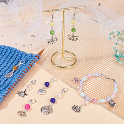 Glass Beaded Locking Stitch Markers with Lotus & Yoga Pendant&nbsp;HJEW-AB00012