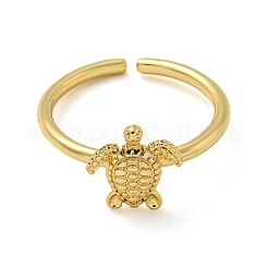 Rack Plating Brass Sea Turtle Open Cuff Rings for Women&nbsp;RJEW-C081-02G