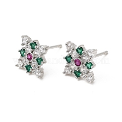 Rhombus Brass Micro Pave Cubic Zirconia Stud Earrings&nbsp;EJEW-L306-02P