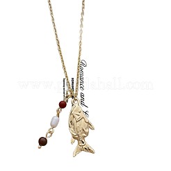 Vintage Alloy Fish Pendant Necklaces with Plastic & Glass Beads Tassel&nbsp;WG3AD88-01