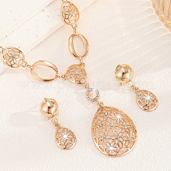 Alloy Rhinestone Teardrop Stud Earrings & Pendant Necklaces Sets&nbsp;WG8A7F2-01