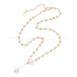 White Round Shell Pearl Pendant Brass Oval Link Chain Necklaces for Women&nbsp;NJEW-JN05695