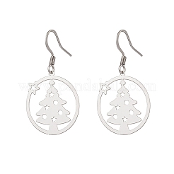 Ring with Christmas Tree 201 Stainless Steel Dangle Earrings&nbsp;EJEW-JE06578