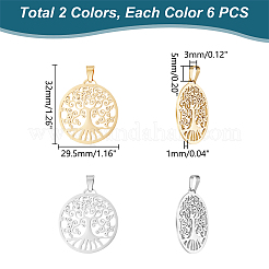 12Pcs 2 Colors 201 Stainless Steel Pendants&nbsp;STAS-UN0053-69