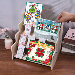 4-Tier Wood & Clear Acrylic Display Riser Stands for Greeting Cards and Picture Stickers&nbsp;ODIS-WH0108-013